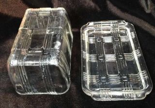 Vtg.  Clear Federal Glass 1 Lb Butter Dish Basket Weave Design W/lid