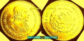 24k Gold Plated - Mexico 1958 Mexicanos One Un Peso Vintage Rare Silver Coin Unc