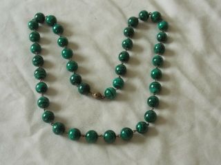 Stunning Heavy Vintage Malachite Beaded Necklace With A Push In Clasp