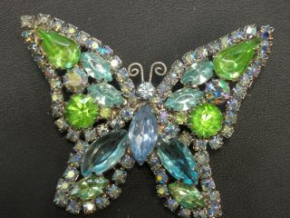 Vintage Weiss Butterfly Brooch Pin Rhinestones Blue/green Jewelry
