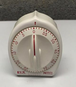 Vintage Lux 60 Minute Minder Kitchen Timer White With Red Numbers Rocket Dial