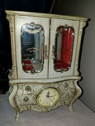 Vintage French Jewelry Box With Clock Music And Turning Ballerina