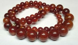 Vintage Art Deco Marbled Cherry Amber Bakelite Graduated Round Bead Necklace 87g