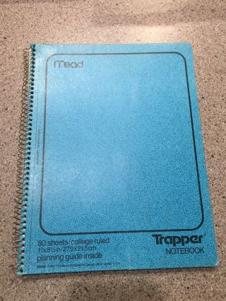Vintage 80s 1987 Mead Trapper Notebook Blue Neat Sheet School Planning Guide