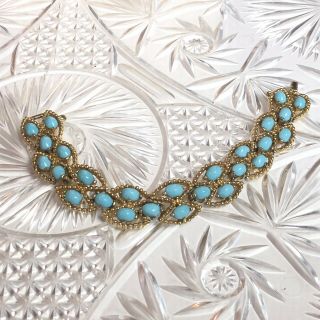 Vtg Turquoise Cabochon Bracelet Signed Boucher Link Gold High End Designer