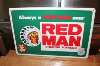 Red Man Chewing Tobacco Indian Vintage Gas Station Metal Embossed Sign