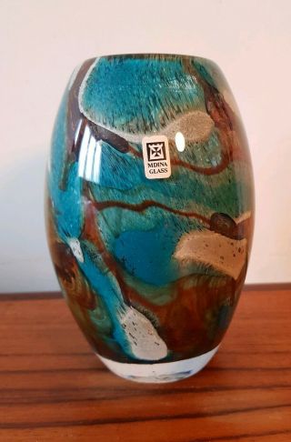 Stunning Vintage Mdina Glass Tiger Pattern Ovoid Vase Signed With Label