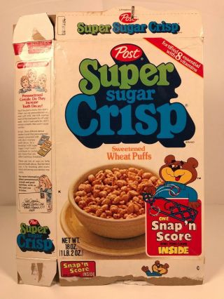 Vintage 1979 Post Sugar Crisp Cereal Box Kids Food Packaging Advertising