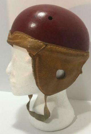 Rare Early Vtg C1930 Leather Football Wing Back Helmet With Chinstrap