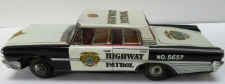Vintage Japanese Tin Friction Drive Ford Highway Patrol Car 10 1/2 " Long