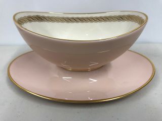 Vintage Lenox Caribbee Pink/gold Gravy Boat W Attached Under Plate X - 444