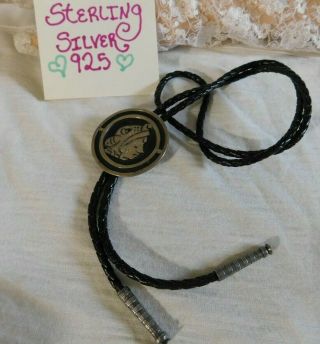Vintage Sterling Silver Bolo Tie Taxco Hecho Mexico 925 Leather Signed