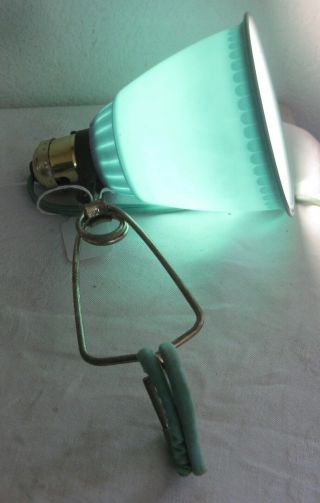 Vintage TURQUOISE Plastic BED Light LAMP Clip - on RETRO Mid Century 3