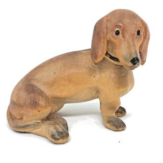 H5 Large Wood Carved Dachshund Dog Animal Anri Vintage Folk Art 1970 