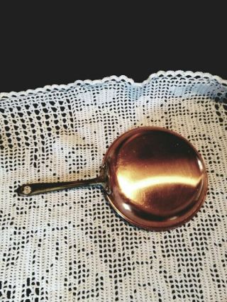 Vintage Copper Small Saute Pan / Frying W Brass Handle.  Made In France