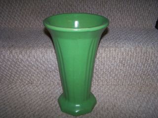 12 Inch Tall Old Vintage Green Vertical Lines Mccoy Vase/no Chips Or Cracks Ec