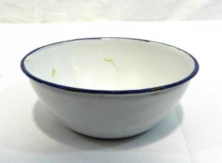 Vintage White With Blue Rim Bowl Enamel Steel Small Pot Pan Germany