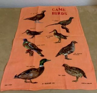 Vintage Kitchen Souvenir Towel,  Ireland,  Game Birds,  By Ulster,  Irish Linen