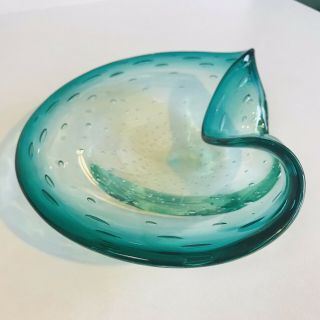 Vintage Blown Glass Pinched Controlled Bubble Swirl Star Bowl Ashtray Dish