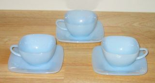 Vintage Fire King Charm Cups & Saucers Blue Delphite - Set Of 3cups 3 Saucers