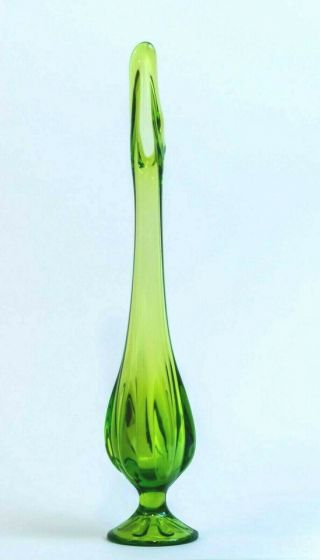 Viking Glass Peridot Green 6 Petal Swung Vase Vintage Mcm Retro Mid Century