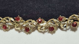 Vintage Estate Gold Cherry Strawberry Vine Red Rhinestone Bracelet 2