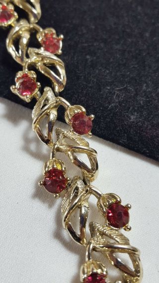 Vintage Estate Gold Cherry Strawberry Vine Red Rhinestone Bracelet 6