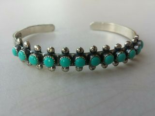 Vintage Southwest Native Sterling Silver And Turquoise Cuff Bracelet