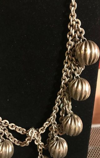 Vintage Signed Sterling Silver Chain Link Bead Necklace 22 Inches Appx 198.  8 G 2