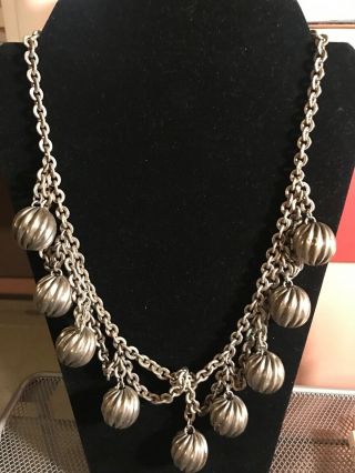 Vintage Signed Sterling Silver Chain Link Bead Necklace 22 Inches Appx 198.  8 G 3