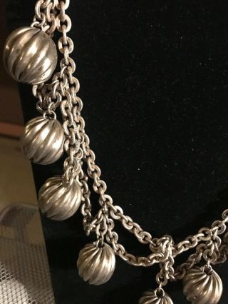 Vintage Signed Sterling Silver Chain Link Bead Necklace 22 Inches Appx 198.  8 G 4