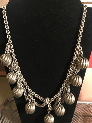 Vintage Signed Sterling Silver Chain Link Bead Necklace 22 Inches Appx 198.  8 G 5