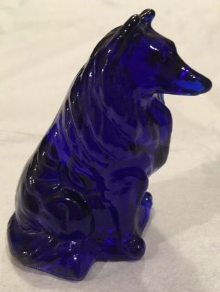 Vintage Retired Mosser Collie Dog Cobalt Blue Small Glass Figurine