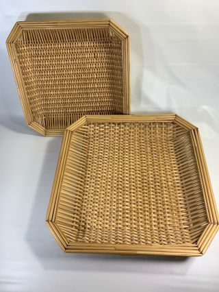 Set Of 2 Vintage Square Baskets Wall Decor Natural 12 " X 12 " And 10 " X 10 "