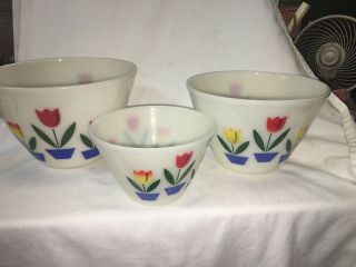 Three Vintage Fire King Glass Tulip Mixing Nesting Bowls Great Shape
