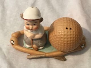 VINTAGE GOEBEL GERMANY GOLFER & BALL ON GOLF CLUB TRAY S&P SHAKERS CROWN 2