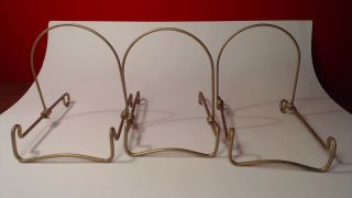3 Vintage Wire Plate Stand / Display Holders Gold Paint Steel 5 1/2 " X 5 " X 4 "