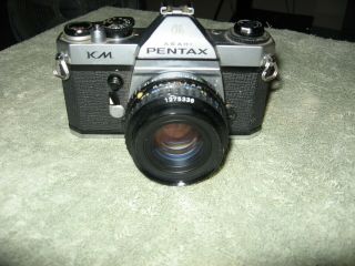 Vintage Asahi Pentax Km Film Slr Camera With Pentax Fast 50mm 1.  7 Lens