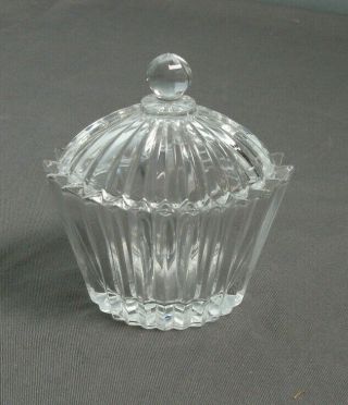 Vintage Lead Crystal Sugar Bowl W/ Lid - Ribbed Sides - Clear - 5 " X 4 " - Sb