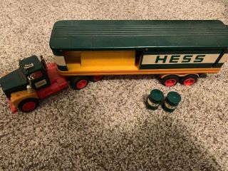 Vintage 1975 Hess Tractor Trailer 18 Wheeler With (2) Barrels Very Good Cond