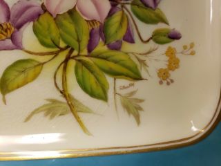 Vintage Aynsley Turquoise Square Handled Cake Plate Clematis 10 1/4 