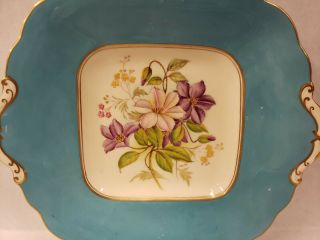 Vintage Aynsley Turquoise Square Handled Cake Plate Clematis 10 1/4 