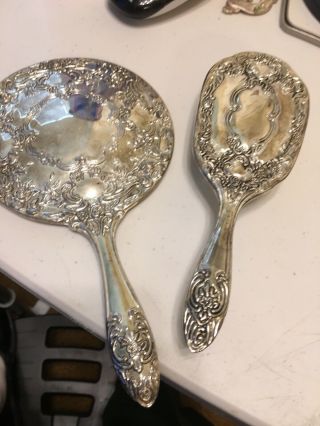 Vintage Silver Fancy Miirror And Hair Brush.  Set Breautiful Pattern