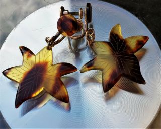Vntg Art Deco Faux Tortoise shell star 1/20 12k gold filled screw on earrings 2