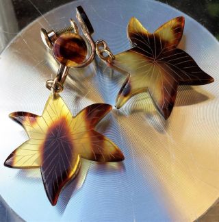 Vntg Art Deco Faux Tortoise shell star 1/20 12k gold filled screw on earrings 3