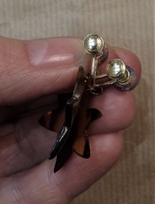 Vntg Art Deco Faux Tortoise shell star 1/20 12k gold filled screw on earrings 6