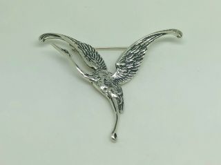 Gorgeous Vintage Sterling Silver Detailed Heron/stork Large Statement Brooch