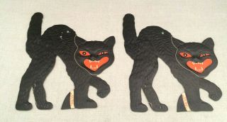 2 Vintage Die Cut Embossed Halloween Decorations Black Cats Made In Usa
