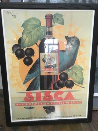Vintage French Wine Bar Poster Sisca Henri Le Monnier Art Print 18 X 24 Framed