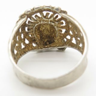 Vtg 925 Sterling Silver Religious Jesus Head Large Ring Size 11.  5 4